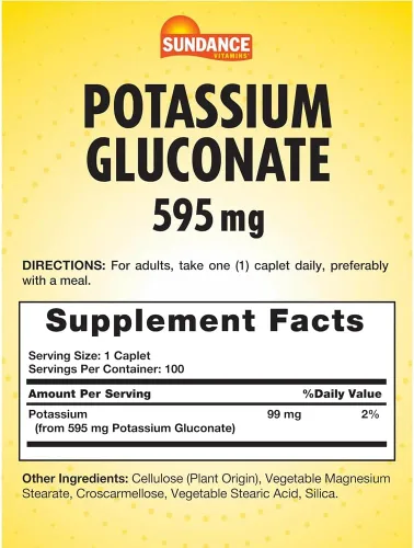 Vista 2 de Sundance Vitaminas Gluconato de Potasio 595 mg 100 Comprimidos