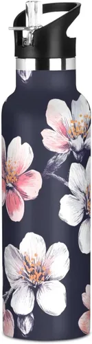 Vista 15 de Flores de otoño, tulipán, narciso, gladiolo, azul, doble pared, aisladas al vacío, botellas de agua con pajitas, a prueba de fugas, sin BPA, a