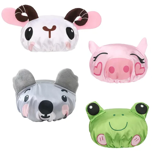 Vista 10 de kilofly Juego de 3 gorros de ducha de animales divertidos para niños, reutilizables, impermeables, juego de sombreros de baño set3