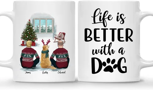 Vista 15 de Taza Personalizada de Gossby para Perros - La vida es mejor con perros (2 hombres - 2 perros) - Taza de perro personalizable para papás de perros