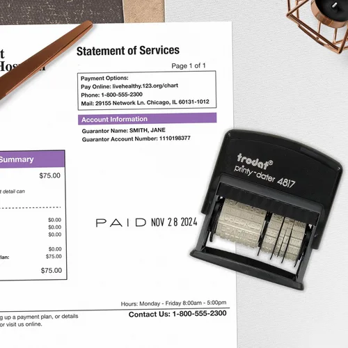 Vista 7 de Trodat Printy 4817 Economy Dial-A-Phrase, 12 mensajes populares de oficina, mes en letras, día y año en números, sello de fecha de goma – Negro
