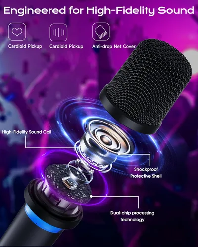 Vista 8 de Micrófono inalámbrico, silencio de un solo toque e iluminación RGB dinámica, micrófono dinámico de mano dual de grado profesional, alcance ultra