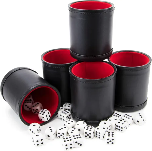 Vista 8 de Brybelly Juego de dados con taza de dados – Perfecto para juegos de dados de casino para la familia de dados de cuero – Coctelera de dados de póker