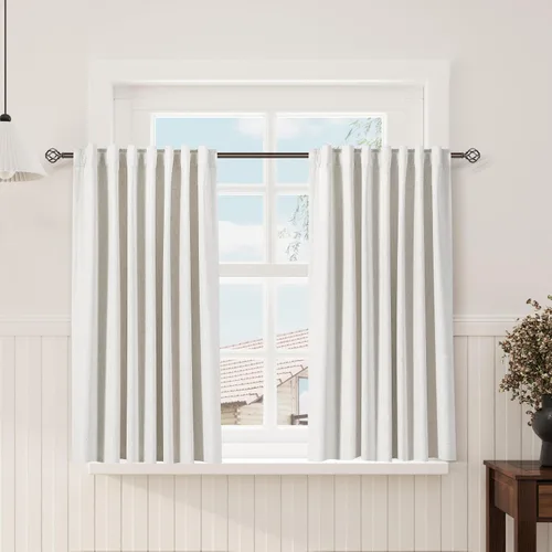 Vista 100 de Nanspring Cortinas de lino 100% opacas para dormitorio, 96 pulgadas de largo, con pestaña trasera, bolsillo para barra, aislamiento térmico, cortina
