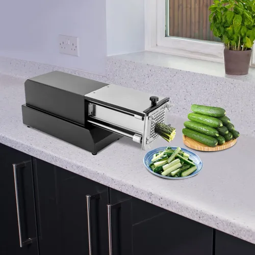Vista 2 de Cortador eléctrico para papas francesas, cortador de patatas profesional negro, máquina cortadora de patatas de acero inoxidable con 2 tamaños