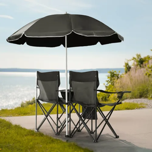Vista 2 de Silla plegable, silla de camping portátil de 2 asientos con sombrilla extraíble, sillas plegables para exteriores, sillas portátiles de pesca