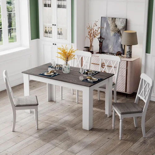 Vista 4 de Giantex Mesa de comedor de madera, mesa de cocina moderna para 4, mesa de comedor rectangular para cocina, comedor, sala de estar, muebles