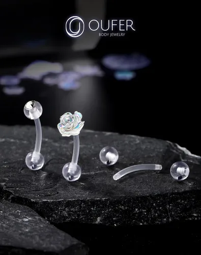 Vista 6 de OUFER 3 piezas de joyería para piercing de rook, piercings de plástico para cirugía, joyería de piercing de cejas transparente, anillos de ceja