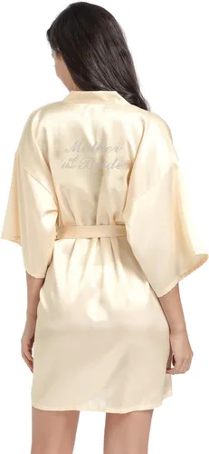 Vista 40 de Bata de boda para mujer, para novia, dama de honor, corta, de satén, kimono, batas de seda para prepararse, fiesta nupcial