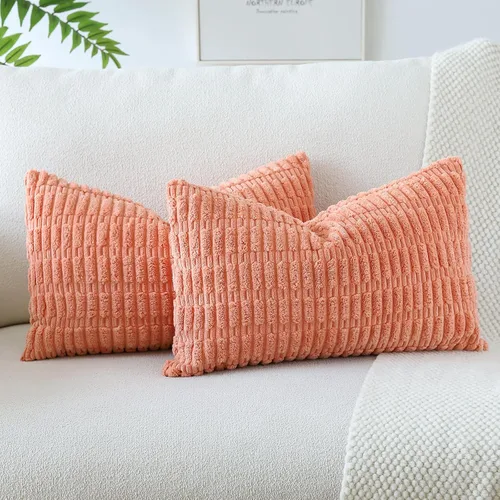 Vista 45 de OTOSTAR - Paquete de 2 fundas de almohada decorativas de pana suave de 18 x 18 pulgadas, funda de cojín a rayas estilo bohemio para sofá, cama, sala
