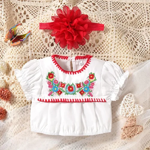 Vista 2 de HINTINA Conjunto de ropa de fiesta de Cinco de Mayo para bebé niña mexicana bordados florales