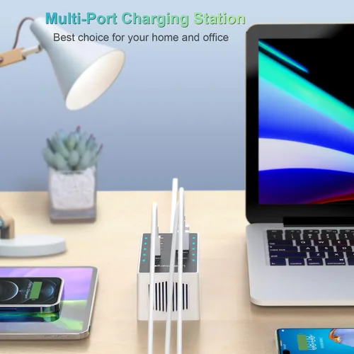 Vista 4 de Estación de carga USB C, cargador de pared para teléfono celular, 10 puertos USBC de carga rápida, cubo de alimentación 4 USB C 6 USB A, bloque