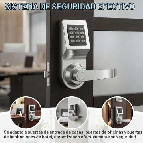Vista 7 de Hicarer Paquete de 1 cerradura de puerta con teclado comercial con asa Plateado