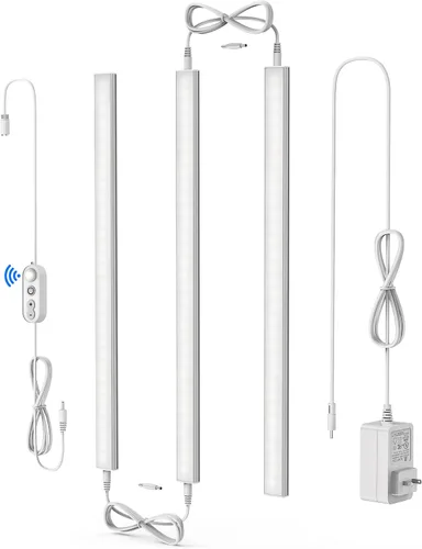Vista 9 de ASOKO Luces LED regulables para debajo del gabinete, blanco cálido 3000 K, 3 piezas de 12 pulgadas conectables LED enchufe de iluminación