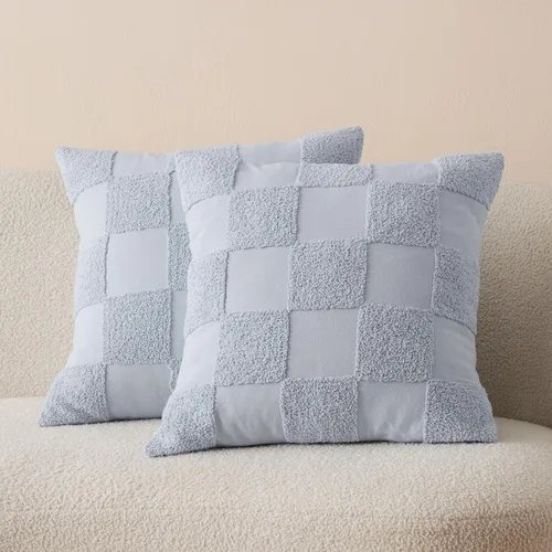 Vista 12 de Fundas de almohada de doble puntada 100 % algodón, fundas de almohada decorativas bohemias a cuadros con mechones de 20 x 20 pulgadas, hechas