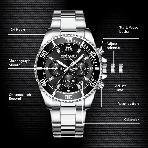 Vista 6 de MEGALITH Relojes para hombre, de acero inoxidable, resistente al agua, analógico, de cuarzo, moderno, de negocios, cronógrafo, con fecha automática