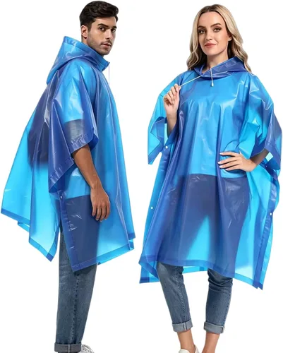 Vista 12 de Ponchos de lluvia reutilizables con capucha con cordón para adultos, abrigo de lluvia grueso impermeable, 2 paquetes Blanco 2 piezas (White (2-Pack))