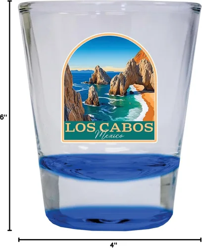 Vista 3 de Los Cabos Mexico Design B Souvenir - Vaso de chupito redondo de 1.5 onzas, color azul, paquete de 2