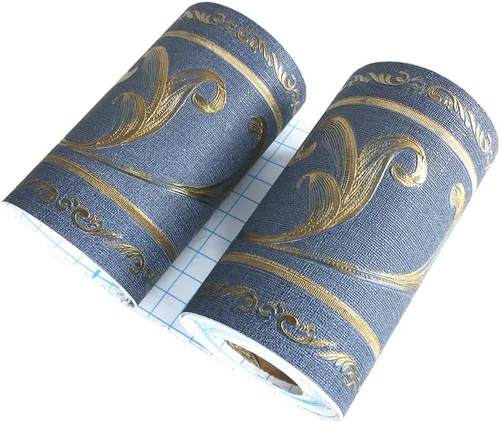 Vista 3 de UPREDO Papel tapiz decorativo 3D con moldura floral, borde impermeable para pared, techo, para baño, cocina, azulejos en muro, 4 pulgadas por 16.4