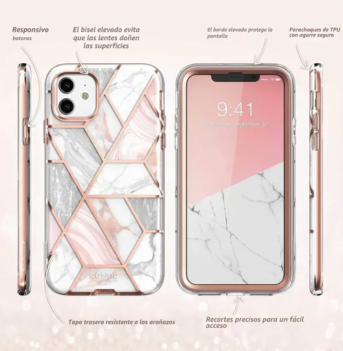 Vista 6 de i-Blason Cosmo Series - Funda para iPhone 11 (versión 2019), funda protectora delgada de cuerpo completo con protector de pantalla integrado Mármol