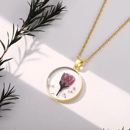 Vista 70 de Forget-Me-Not and Queen Anne's Lace Pressed Wildflower Necklace Birth Month Real Flower Necklace Gold/Silver Pressed Flower Jewelry