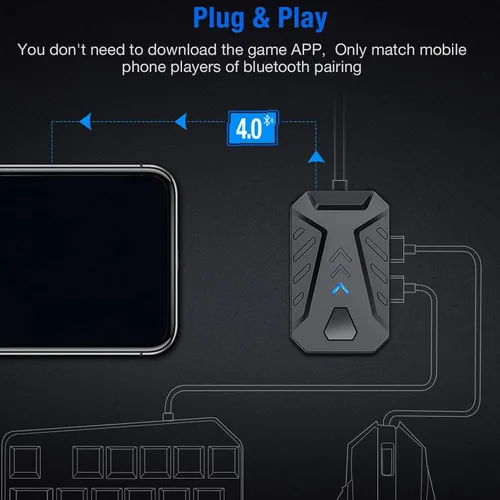 Vista 6 de Ratón con teclado para juegos con una sola mano, mouse con teclado para juegos con cable con adaptador convertidor para Android, iOS - Conexión BT