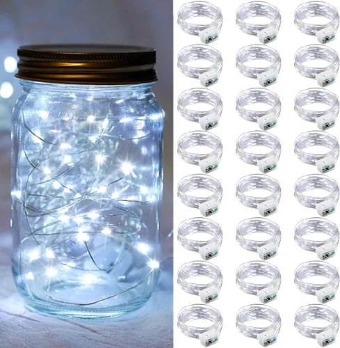 Vista 22 de Paquete de 6 luces de hadas a pilas con temporizador remoto, 8 modos de iluminación, 7 pies, 20 luces LED impermeables para Halloween, Navidad