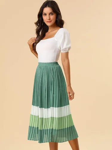 Vista 4 de Allegra K Falda plisada de gasa con cintura elástica y bloque de color para mujer