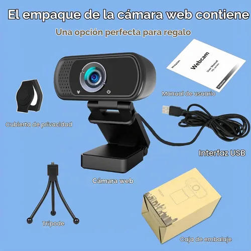 Vista 5 de Cámara web de 1080p con micrófono, cámara web USB con ángulo de visión de 110 grados, cámara de computadora, trípode de cámara web/cubierta