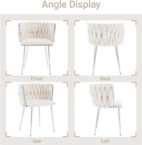 Vista 5 de Juego de 2 sillas de comedor de terciopelo, sillas tapizadas tejidas para sala de estar, sillas modernas de cocina y comedor, sillas decorativas