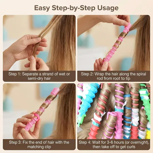 Vista 5 de 18 varillas de plástico en espiral para cabello, peluquería, peluquería, herramientas de salón para mujeres y niñas, colores aleatorios