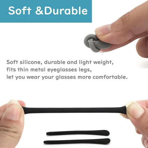 Vista 2 de 8 pares de puntas de punta de lentes para orejas, tubos antideslizantes, puntas de repuesto de silicona para patas de metal fino, 4 negro/4 blanco