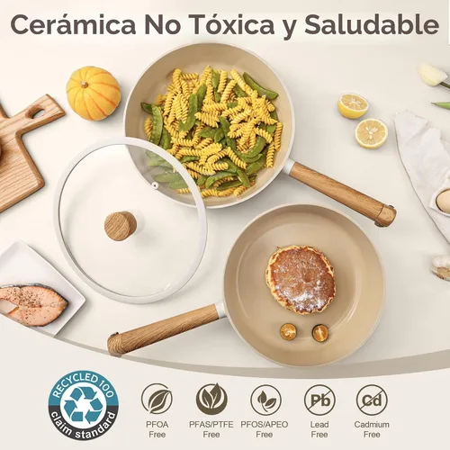Vista 5 de SENSARTE - Juego de utensilios de cocina de cerámica antiadherente, ollas y sartenes no tóxicas y saludables, juego de cocina recubierto