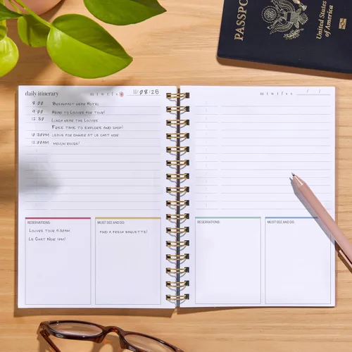Vista 2 de Inspirado en Erin Condren Soar - Diario de viaje A5, planificador de vacaciones portátil y diario de viaje en uno, diseño de cubierta con diseño