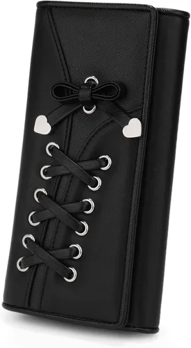 Vista 9 de UTO Cartera RFID para mujer, de gran capacidad, de piel sintética, tarjetero, funda para teléfono, bolsillo con cremallera, embrague Gris