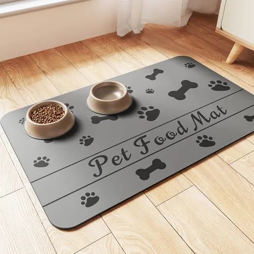 Vista 16 de Alfombrilla de alimentación para mascotas, mantel individual absorbente para tazón de comida y agua, con base de goma impermeable, de secado rápido