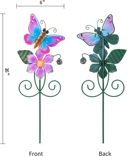 Vista 3 de Topadorn Juego de 3 estacas de jardín florales para exteriores, impermeables, de metal, para césped, patio, camino y maceta, juego de 3, abeja