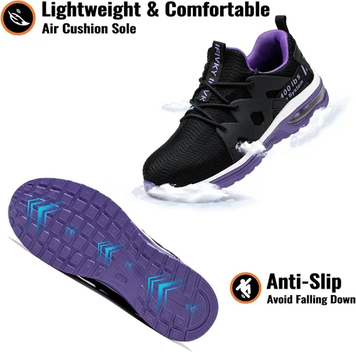 Vista 5 de Ifivky Zapatos de punta de acero para mujer, ligeros, transpirables, zapatos de trabajo cómodos, a prueba de pinchazos, antideslizantes, zapatos