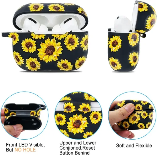 Vista 3 de Funda para AirPods Pro 2 de silicona suave - Funda con estampado floral para el segundo estuche de carga de Apple AirPod Pro - Protector con llavero