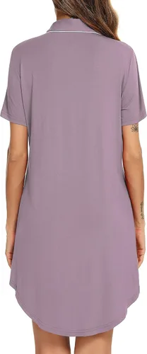 Vista 4 de Samring Camisón de pijama para mujer, manga cortalarga, con botones, camisón para dormir, camisón para novio, talla XXL