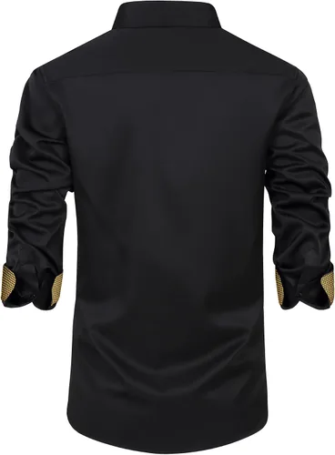 Vista 2 de Lion Nardo Camisas de vestir florales para hombre, camisas de vestir estampadas de manga larga para hombre, camisas hawaianas con botones, Bolsillo