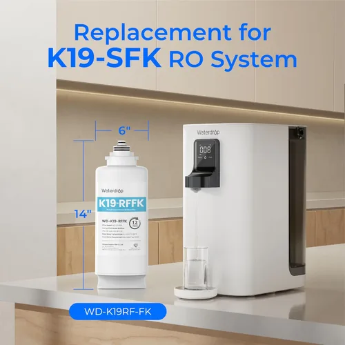 Vista 2 de Waterdrop Filtro K19RFFK, repuesto para sistema K19-SFK, vida útil de 12 Minerales alcalinos agregados, vida útil larga del filtro, reemplazo fácil