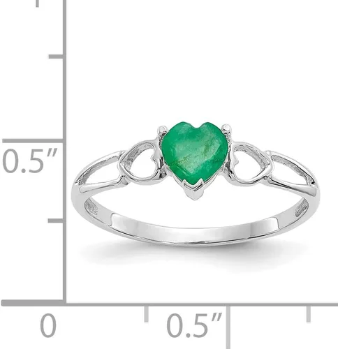 Vista 5 de Anillo de piedra natal de esmeralda auténtica pulida de oro blanco de 10 quilates, Oro, Esmeralda
