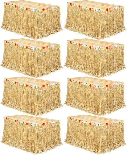 Vista 15 de Fovths Luau - Falda de mesa de hierba natural de 9 pies x 29.5 pulgadas, falda de mesa hawaiana para decoraciones de fiesta hawaiana tropical, Verde