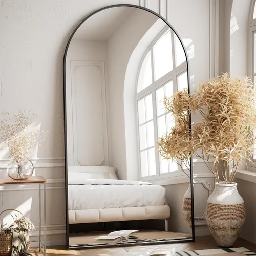 Vista 8 de VooBang - Espejo de cuerpo entero con arco, de 24 x 65 pulgadas, color negro Shatterproof Tempered Glass, Modern Minimalist Chic Room Decor