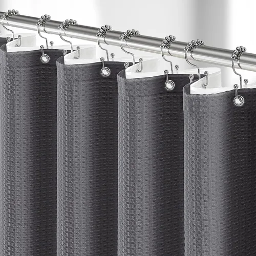 Vista 27 de 3 in 1 Waffle Shower Curtain Set with PEVA Liner 72Wx72H Navy Blue Azul marino