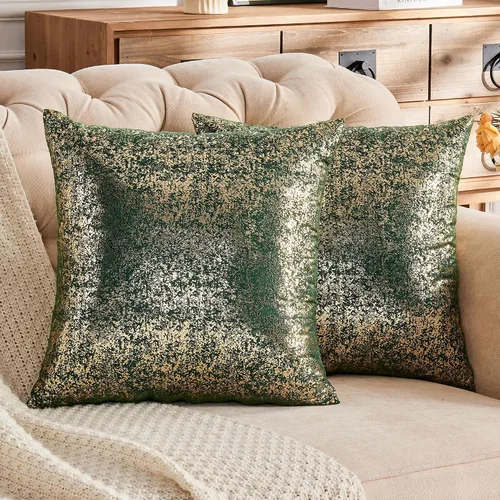 Vista 36 de JELLYMONI Juego de 2 fundas de almohada decorativas brillantes, fundas de almohadas decorativas con purpurina dorada de 16 x 16 pulgadas para sala