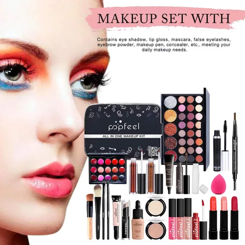 Vista 3 de Newooh - Juego de maquillaje profesional, kit de iniciación de cosméticos con bolsa de almacenamiento, paleta de maquillaje portátil de viaje, juego