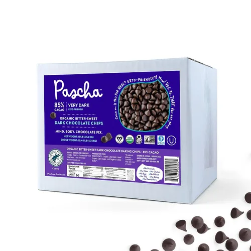 Vista 17 de Pascha Mini chispas de chocolate semidulce orgánico a granel para hornear, 55% de cacao, sin alérgenos, sin OMG, veganas y de comercio justo, 10