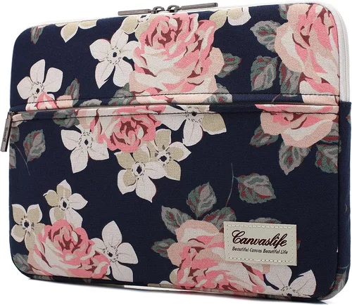 Vista 17 de Canvaslife - Funda de lona para laptop de 13 pulgadas con patrón de cuadros negros y bolsillo de 13 y 13.3 pulgadas